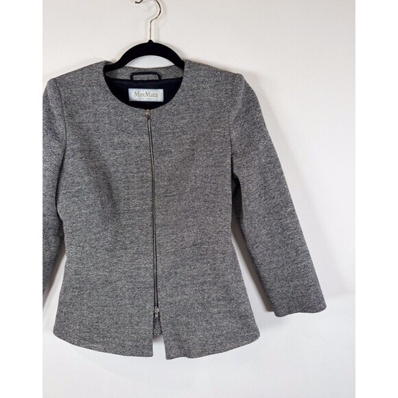 Max Mara Women Blazer Gray Tweed Full Zip Virgin Wool Silk Italian Jacket Size 2 - Picture 7 of 11